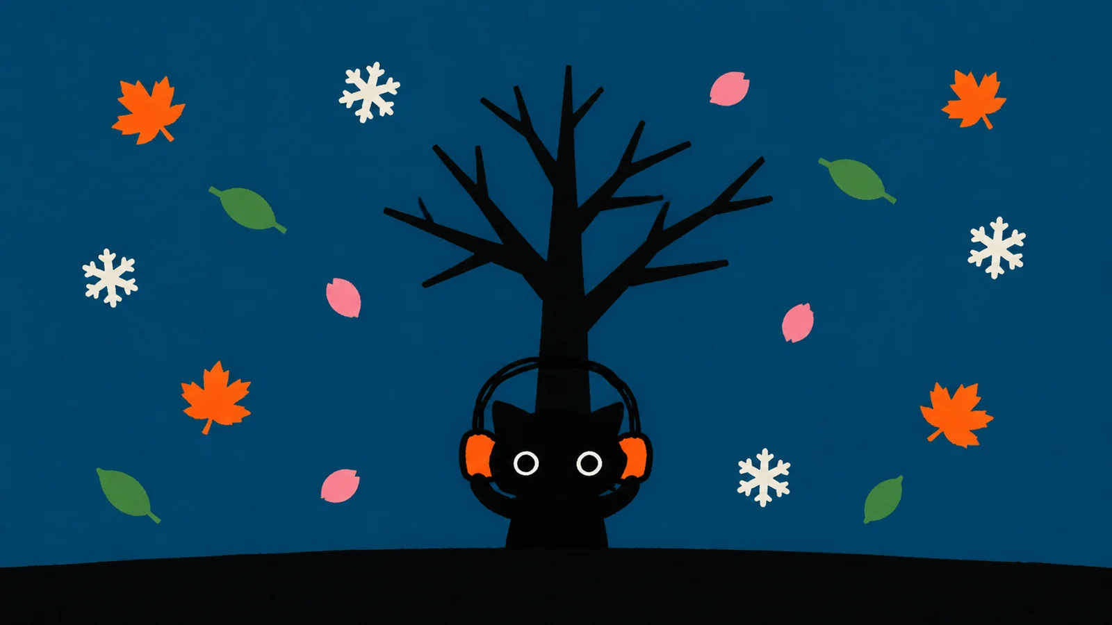 Four seasons falling around the cat